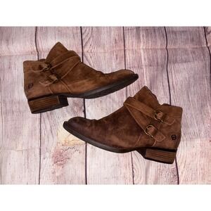 Born Ozark Suede Ankle Booties Rust Tobacco Brown Buckle Boots F71926 Women 8.5M